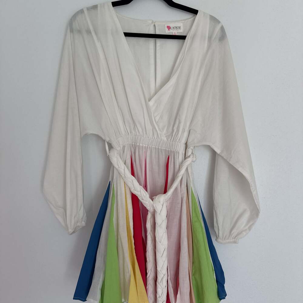 Rainbow Swirl Flare Long Sleeve Mini Dress